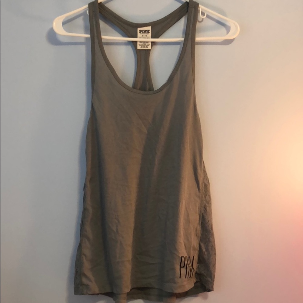 Pink gray tank top size xs with lace sides